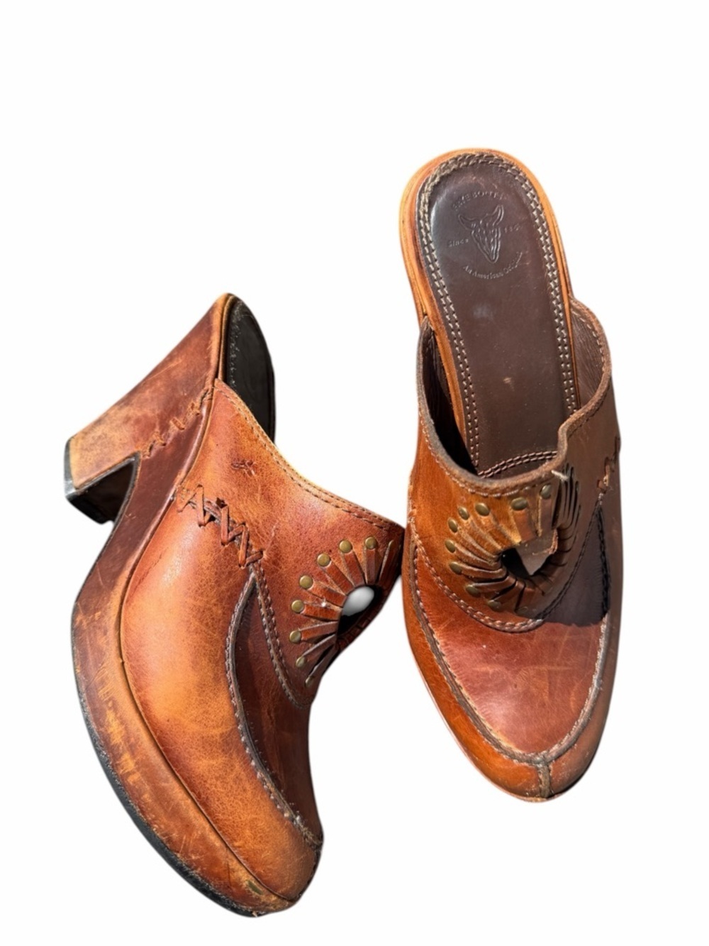 Frye  Leather western distressed mules 6.5 - Picture 3 of 9